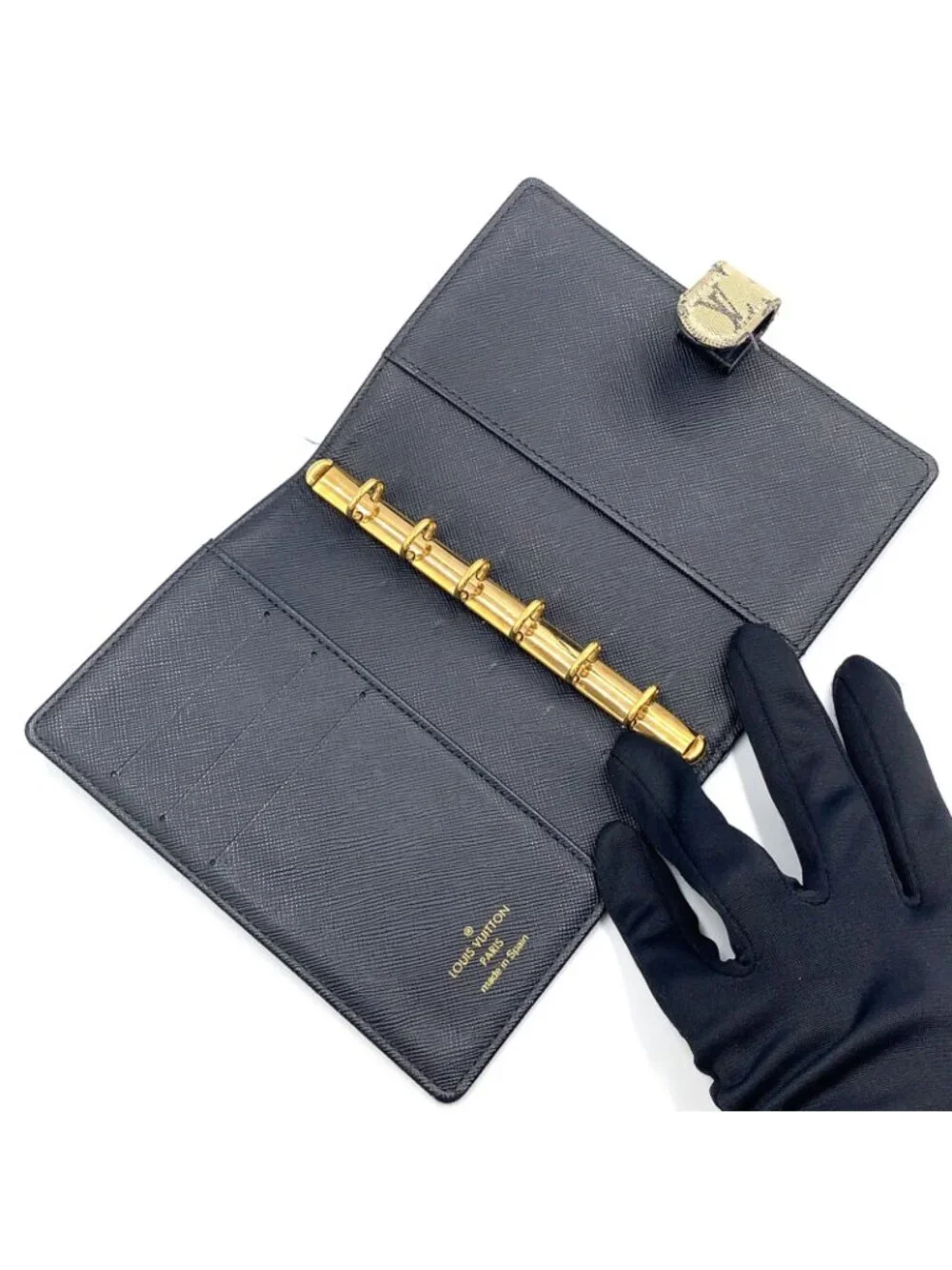 Louis Vuitton Monogram Mini Agenda PM Leather Canvas Navy Notebook Cover Gold